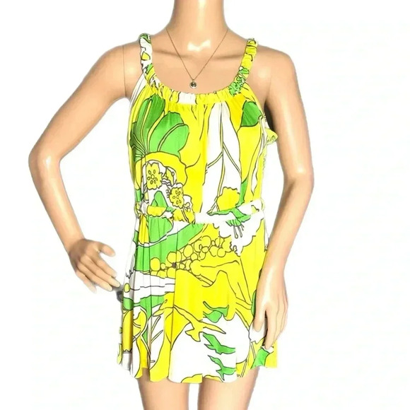 TIBI NEW YORK 100% Silk Sleeveless Lime Floral Boho Summer Sun Dress - Picture 1 of 14